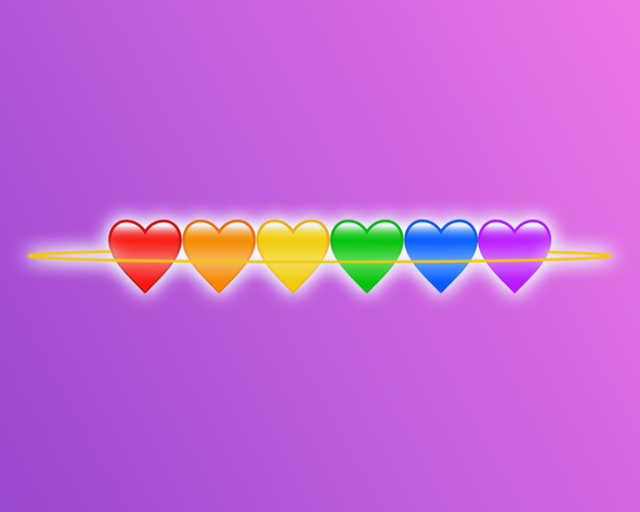 Tęczowe serduszka na fioletowym tle