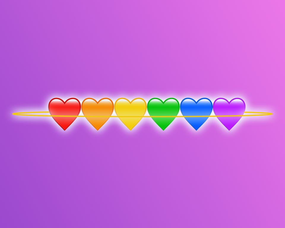 Tęczowe serduszka na fioletowym tle